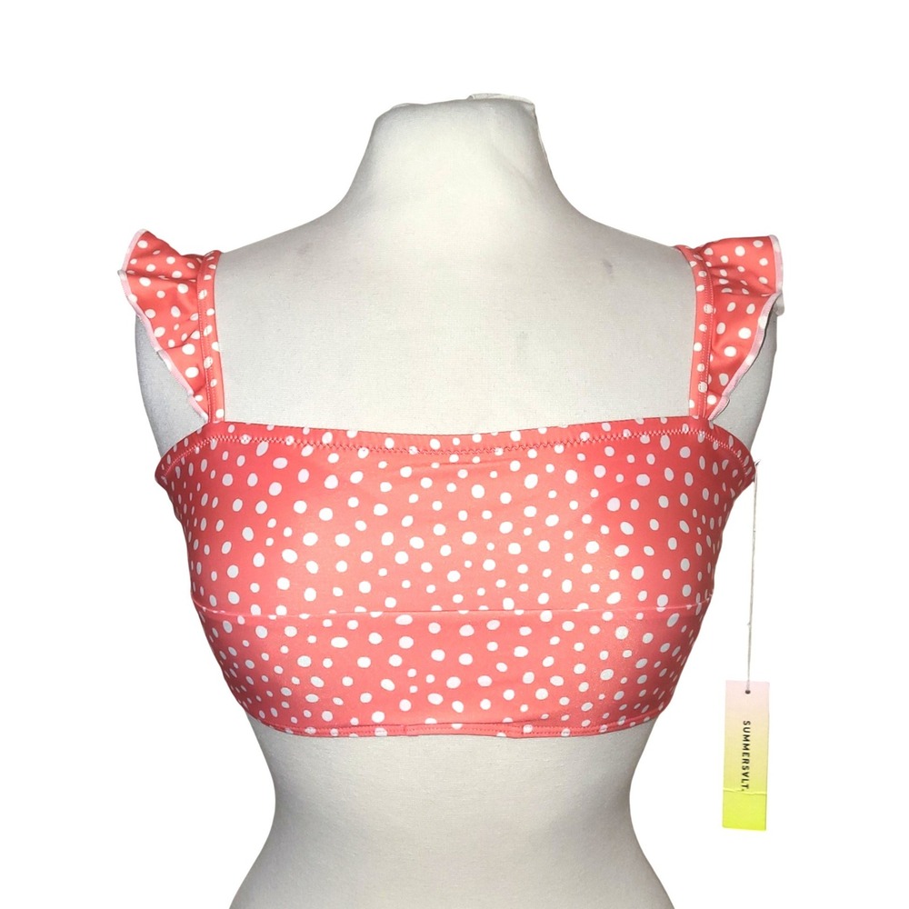 NWT Summersalt Coral Salmon Polka Dot Ruffle Oasis Bandeau Bikini Swim Top 10 - Picture 2 of 6